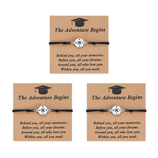 Graduation Compass Bracelet for Class of 2026 β Inspirational Gift for Her Him, High School College 8th Grade Graduate, Stainless Steel with Heartfelt Card & Graduation Cap Box