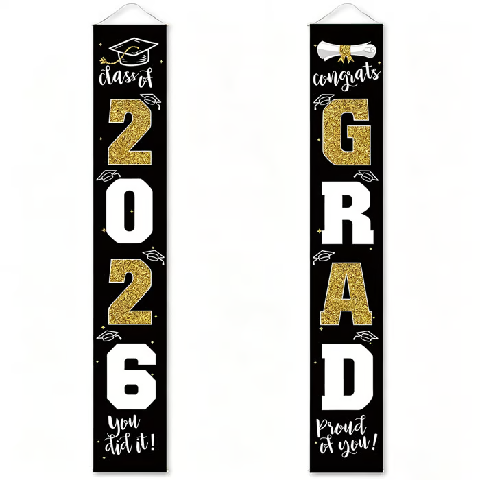 🎓Class of 2026 Graduation Banner | Congrats Grad Front Door Porch Decor for Graduation Party (✨Set of 2)