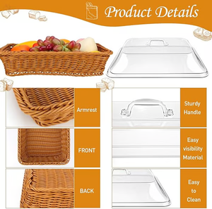 🍞 Large Handwoven Rattan-Style Bread Basket with Clear Acrylic Lid