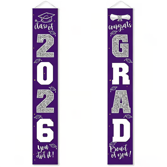 🎓Class of 2026 Graduation Banner | Congrats Grad Front Door Porch Decor for Graduation Party (✨Set of 2)