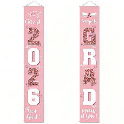 🎓Class of 2026 Graduation Banner | Congrats Grad Front Door Porch Decor for Graduation Party (✨Set of 2)