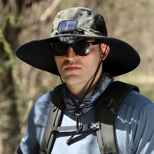 Wide Brim Solar Fan Outdoor Fishing Hat-Solar & USB Charging