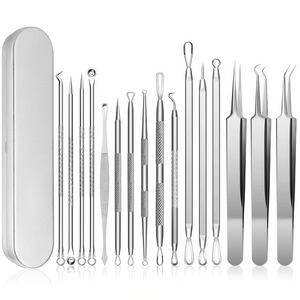 🧼 Clear Skin Essential! 🔥15-Piece Blackhead & Pimple Remover Kit with Stainless Steel Tools + Metal Case