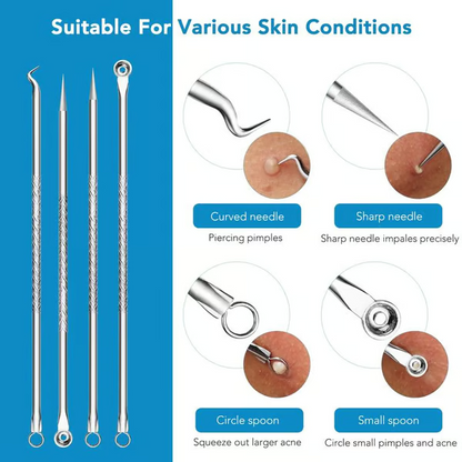 🧼 Clear Skin Essential! 🔥15-Piece Blackhead & Pimple Remover Kit with Stainless Steel Tools + Metal Case