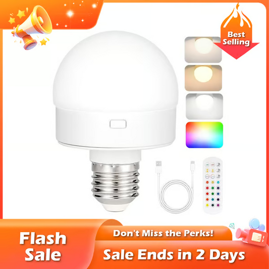 🏆Flash Sale⚡ 50K+ SOLD! Almost Gone-💥Rechargeable Light Bulbs with Remote Control, Battery Operated Light Bulb for Sconce and Lamp, 3 Color Temperature Dimmable E26 Wireless Detachable LED Charging Bulb，Best gifts