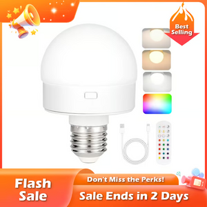🏆Flash Sale⚡ 50K+ SOLD! Almost Gone-💥Rechargeable Light Bulbs with Remote Control, Battery Operated Light Bulb for Sconce and Lamp, 3 Color Temperature Dimmable E26 Wireless Detachable LED Charging Bulb，Best gifts