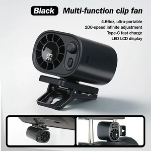 ❄️🔥Car Clip On Fan with LED Display -360° Rotation, 100 Speeds Adjustable, USB Rechargeable