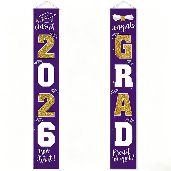 🎓Class of 2026 Graduation Banner | Congrats Grad Front Door Porch Decor for Graduation Party (✨Set of 2)