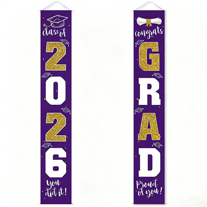 🎓Class of 2026 Graduation Banner | Congrats Grad Front Door Porch Decor for Graduation Party (✨Set of 2)