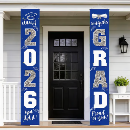 🎓Class of 2026 Graduation Banner | Congrats Grad Front Door Porch Decor for Graduation Party (✨Set of 2)