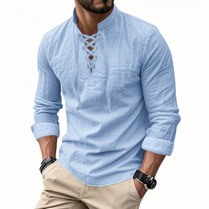 🔥Men's Vintage V-neck T-shirt Linen Pirate Medieval Viking Gothic Tops Shirts Long Sleeved