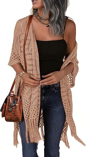 ☀️ Summer Crochet Cardigan - Oversized Open Front Kimono Sweater with Tassel ✨