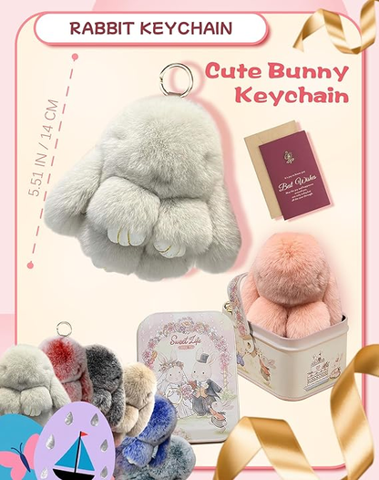 🐰 🎁 Easter Keychain With Tin Box - Bunny Lucky Keychains, Handmade Soft Bunny Keychain