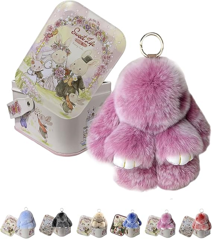 🐰 🎁 Easter Keychain With Tin Box - Bunny Lucky Keychains, Handmade Soft Bunny Keychain