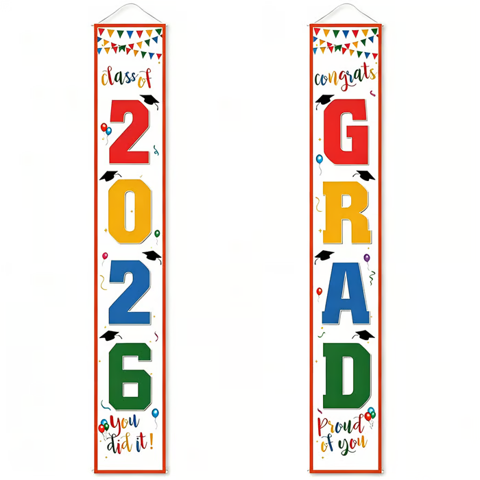 🎓Class of 2026 Graduation Banner | Congrats Grad Front Door Porch Decor for Graduation Party (✨Set of 2)