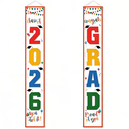 🎓Class of 2026 Graduation Banner | Congrats Grad Front Door Porch Decor for Graduation Party (✨Set of 2)