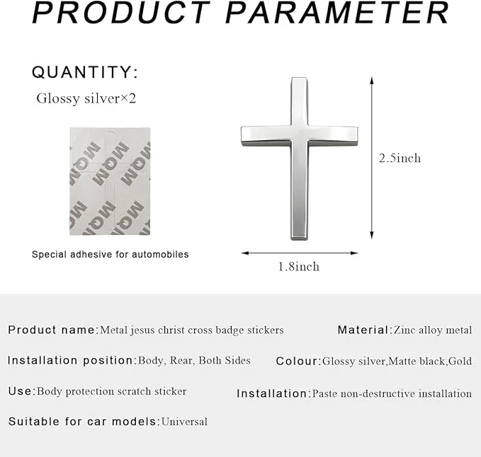 3D Metal Cross Car Sticker