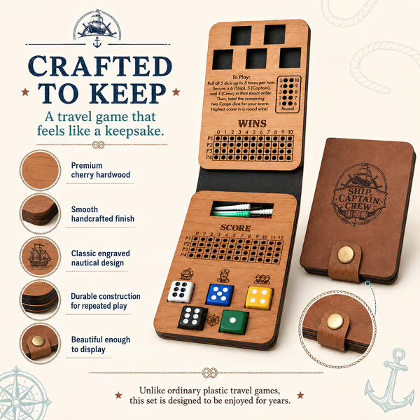 ⚓ Ship, Captain, Crew – A Classic Wooden Dice Game For Family & Travel Fun