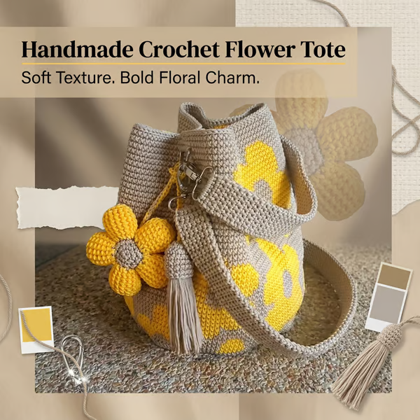 🏆🧵🌸Handmade Crochet Flower Tote 🌼✨