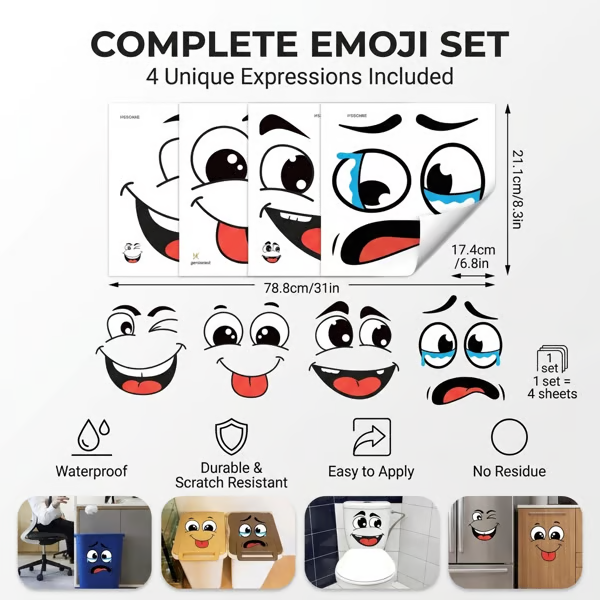 🔥Cartoon Face Stickers, Self-Adhesive Removable Decals with Glossy Finish, Multi-Surface Decor
