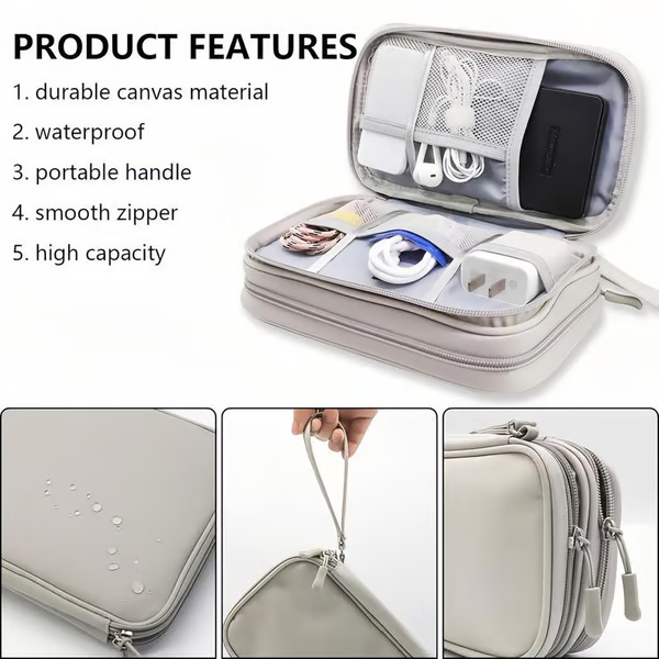 Travel Cable Organizer Pouch, Double Layers All-in-One Storage Bag for Cord