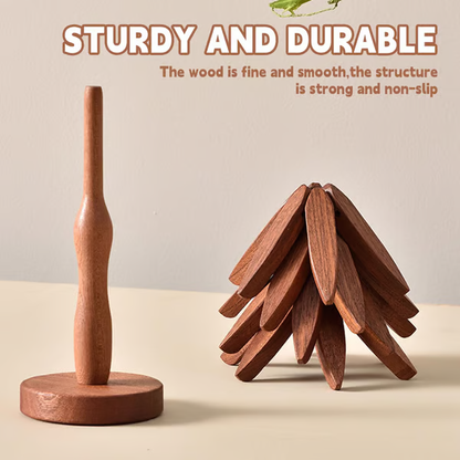 🏆Flash Sale⚡✨Natural Tree Trivet Set - 4 Wooden Trivets & 1 Stand Like a Christmas Tree
