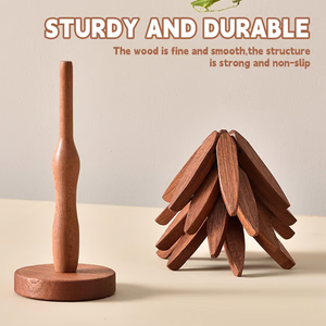 🏆Flash Sale⚡✨Natural Tree Trivet Set - 4 Wooden Trivets & 1 Stand Like a Christmas Tree