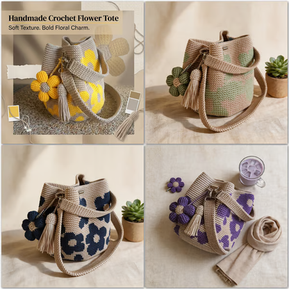 🏆🧵🌸Handmade Crochet Flower Tote 🌼✨