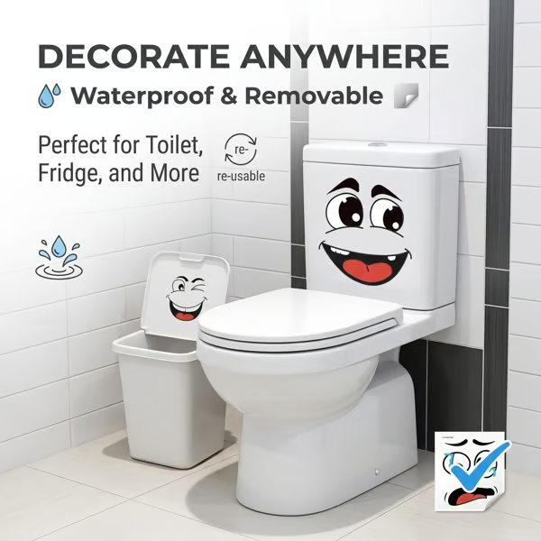 🔥Cartoon Face Stickers, Self-Adhesive Removable Decals with Glossy Finish, Multi-Surface Decor