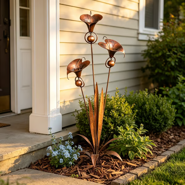 🏡Flamed Three Calla Lilies Garden Stake with Bells