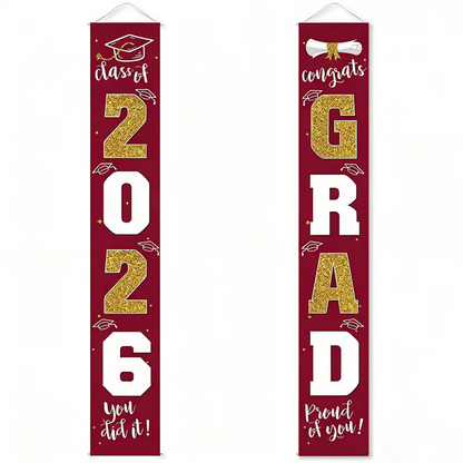 🎓Class of 2026 Graduation Banner | Congrats Grad Front Door Porch Decor for Graduation Party (✨Set of 2)