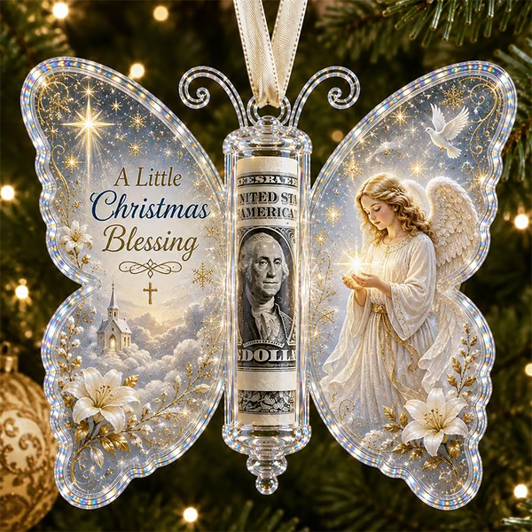 🦋💵 Embossed Butterfly Christmas Cash Gift Ornament – Holiday Money Holder Keepsake 🎄✨
