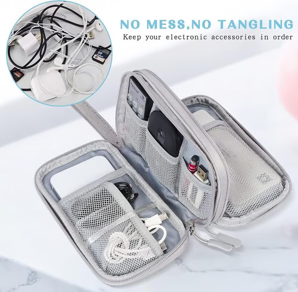 Travel Cable Organizer Pouch, Double Layers All-in-One Storage Bag for Cord