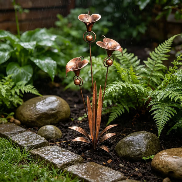 🏡Flamed Three Calla Lilies Garden Stake with Bells