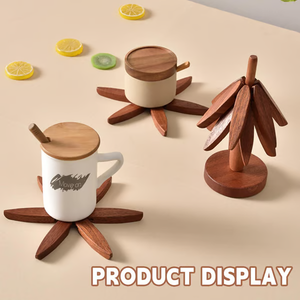 🏆Flash Sale⚡✨Natural Tree Trivet Set - 4 Wooden Trivets & 1 Stand Like a Christmas Tree