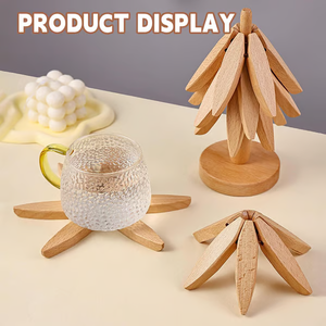 🏆Flash Sale⚡✨Natural Tree Trivet Set - 4 Wooden Trivets & 1 Stand Like a Christmas Tree