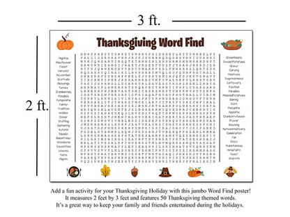 🎉 Jumbo Thanksgiving Word Search Poster(🎉Giant 36"x24" Wall Game)