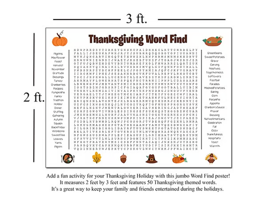 🎉 Jumbo Thanksgiving Word Search Poster(🎉Giant 36"x24" Wall Game)