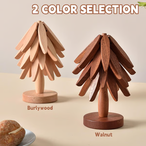🏆Flash Sale⚡✨Natural Tree Trivet Set - 4 Wooden Trivets & 1 Stand Like a Christmas Tree