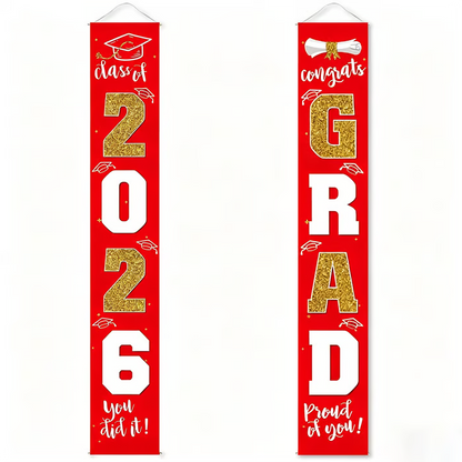 🎓Class of 2026 Graduation Banner | Congrats Grad Front Door Porch Decor for Graduation Party (✨Set of 2)