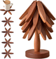 🏆Flash Sale⚡✨Natural Tree Trivet Set - 4 Wooden Trivets & 1 Stand Like a Christmas Tree