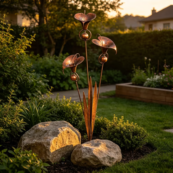 🏡Flamed Three Calla Lilies Garden Stake with Bells