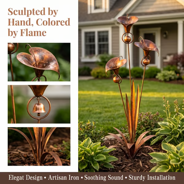 🏡Flamed Three Calla Lilies Garden Stake with Bells