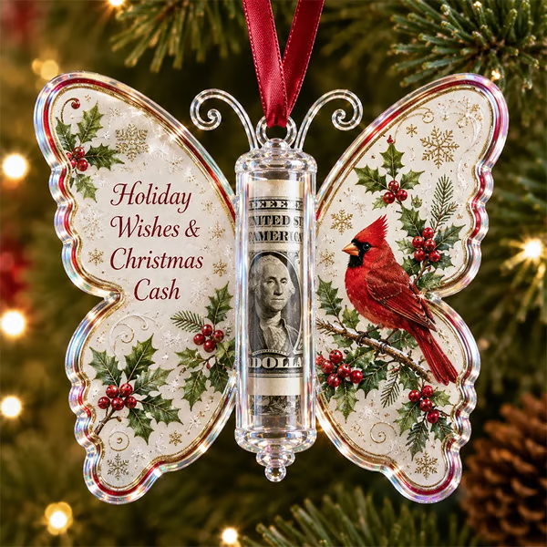 🦋💵 Embossed Butterfly Christmas Cash Gift Ornament – Holiday Money Holder Keepsake 🎄✨