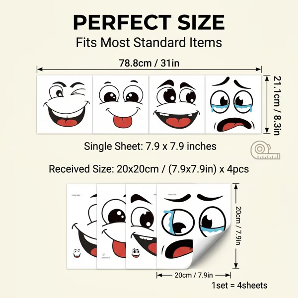🔥Cartoon Face Stickers, Self-Adhesive Removable Decals with Glossy Finish, Multi-Surface Decor