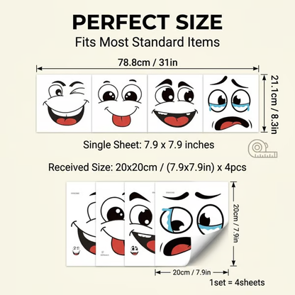🔥Cartoon Face Stickers, Self-Adhesive Removable Decals with Glossy Finish, Multi-Surface Decor