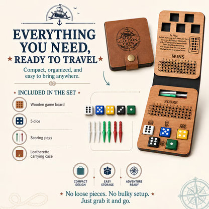 ⚓ Ship, Captain, Crew – A Classic Wooden Dice Game For Family & Travel Fun