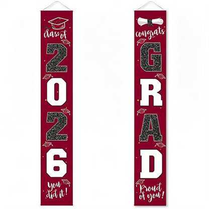 🎓Class of 2026 Graduation Banner | Congrats Grad Front Door Porch Decor for Graduation Party (✨Set of 2)
