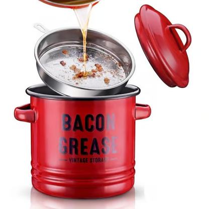🖤 BLACK FRIDAY Best Sale -46 oz bacon grease container with strainer and food-grade silicone spatula